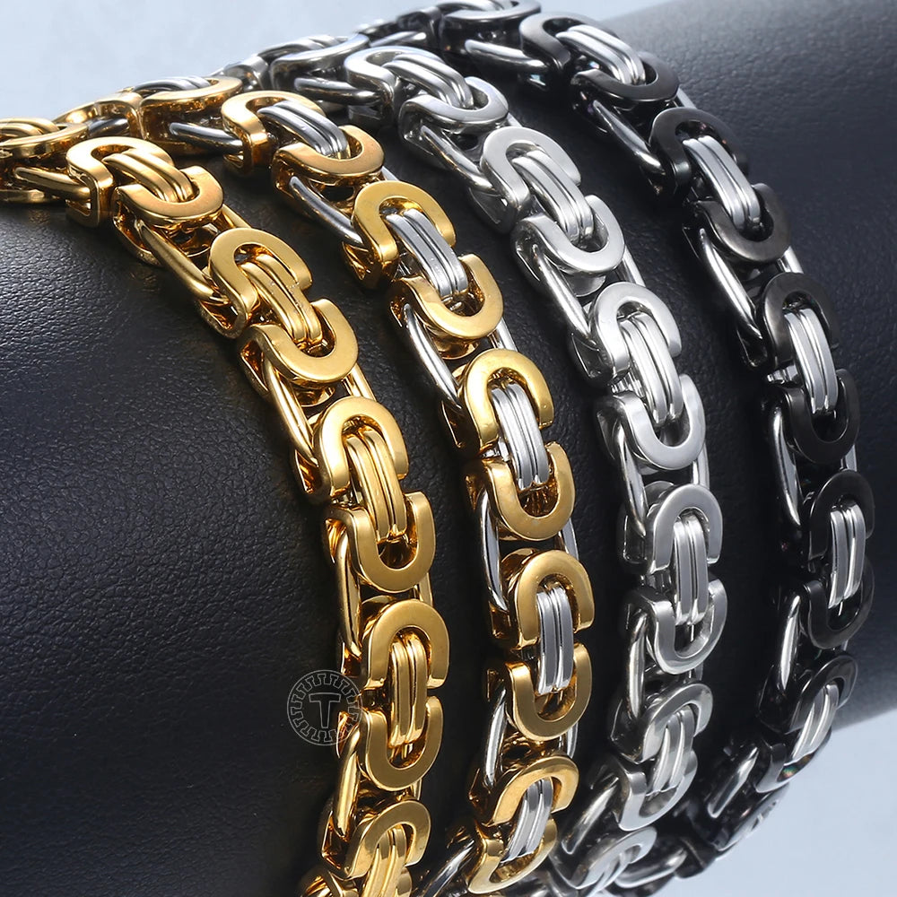 7/9/11mm Men's Bracelet Stainless Steel Byzantine Link Chain Gold Color Black Bracelets Male Jewelry - Women Jewellery - Girl Jewellery - Women Accessory - Girl Accessory - Men Jewellery - Men Accessory