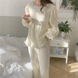 Pajama Sets Women Solid Simple Square Collar College Girls Kawaii Japanese Style Autumn Homewear Basic Casual Femme Cozy women lounge