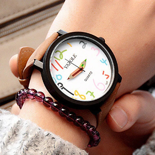 YAZOLE Fashion Large Digital Color Pencils Quartz Leather Montre Femme Reloj Mujer women watch