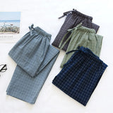 Couple washed cotton trousers thin men's and women's home pants Elastic Waist Sleep Bottoms Plaid pants home sleepwear Women Lounge