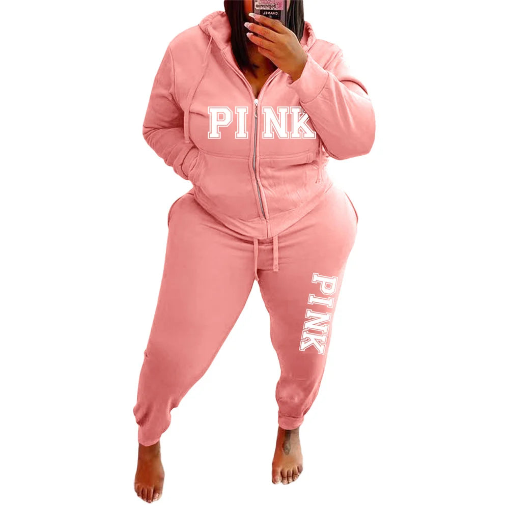 Tracksuit Women's Letter Pattern Plus Size Clothing Two Piece Sets Long Sleeved Hoodies Fashion Winter Sportswear Women Plus Size Clothing