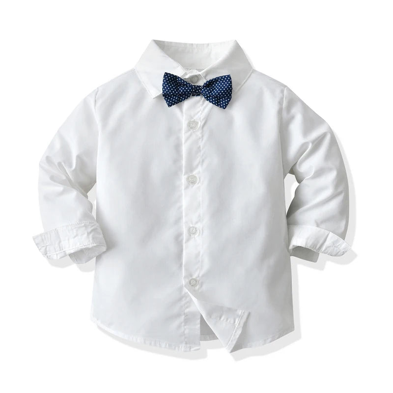 top and top Boys Casual Clothing Sets Kids Formal Outfit Long Sleeve White Bowtie Shirt+Plaid Vest+Pants 3Pcs Boy Suits Wedding Boys Shirt  Boys Clothing