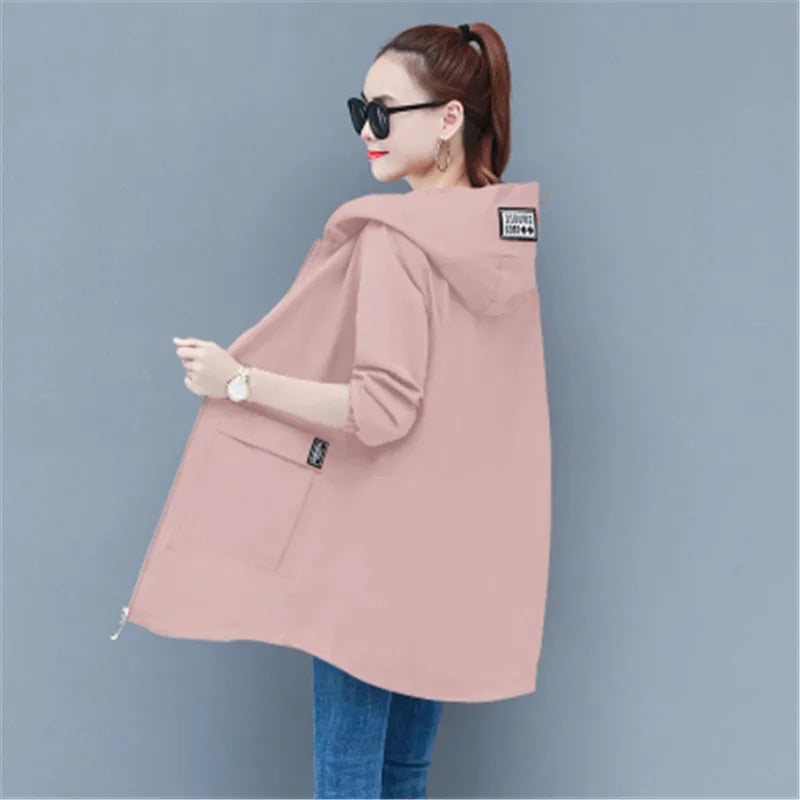 Spring Autumn Thin Windbreaker Korean Large size loose Hooded Coat Casual Female Baseball Uniform Outwear Women Coats, Jackets & Vests