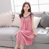 Summer New Fat&Big Big Ladies Long Nightgown Casual Home Dress Sleeveless Sexy Sleepwear Ice Silk Nightdress Sleeping Skirt Women Sleep