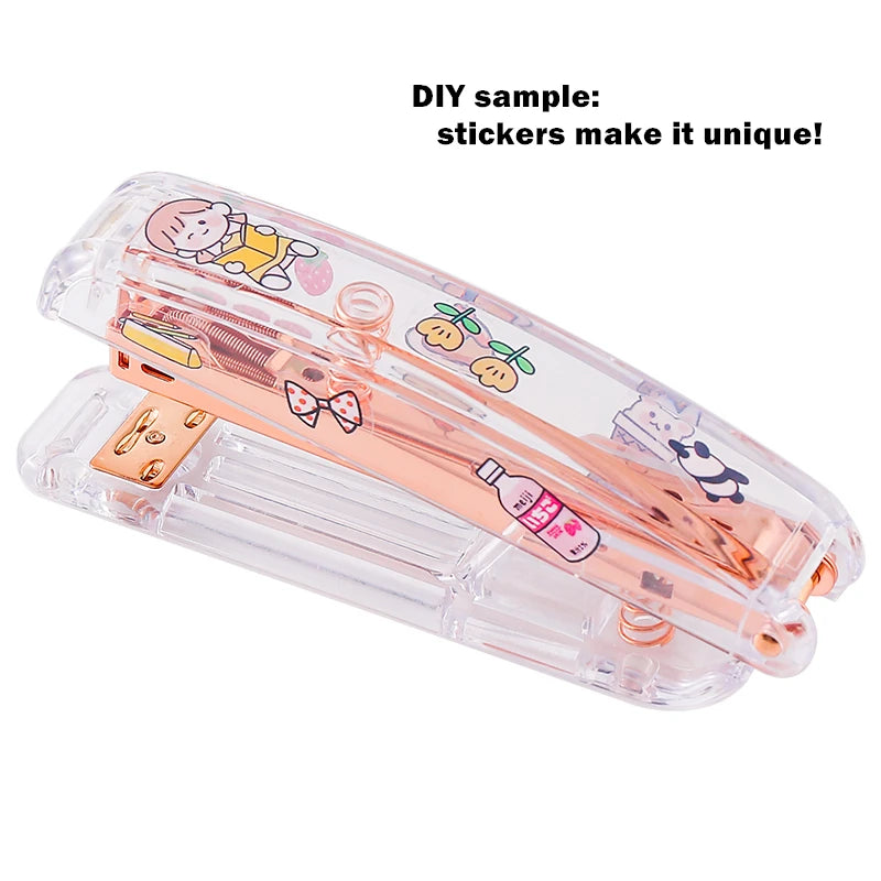 Rose Gold Color Stapler Set Acrylic Transparent Design Binder 24/6 Staples Stationery Office Binding Tools School Supplies