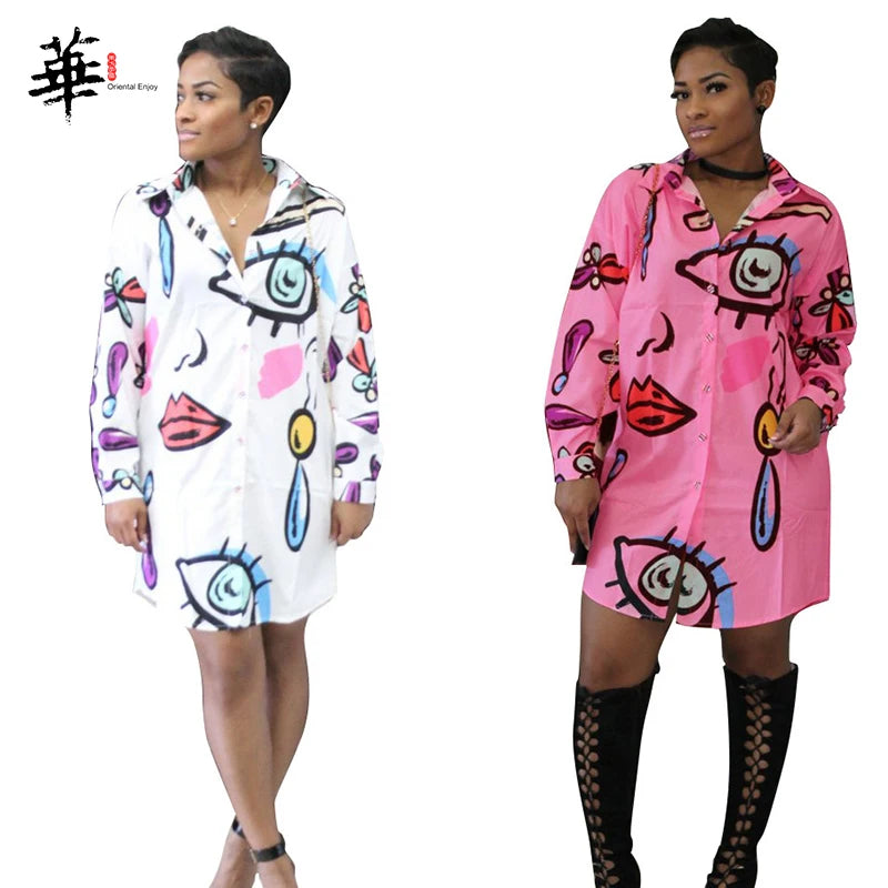 Long Sleeve Dress Cartoon Shirt Dress for Woman Sexy Dress Women Summer Streetwear Dresses for Women Femme Robe Vestidos Women Short - Women Prom - Women Tees - Women Lingerie