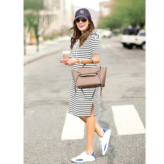 Summer New Hooded Short Sleeve Woman Dress Drawstring Striped Loose Split Pocket O Neck Ladies Dresses Plus Size 5XL Women Dress For Work - Women Casual