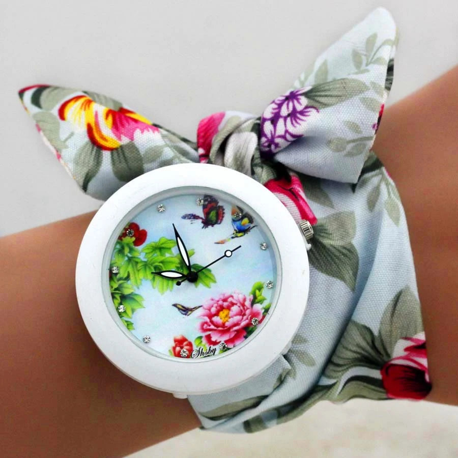 Shsby New Design Flower Cloth Fashion Dress High Quality Fabric Clock Girls Watch