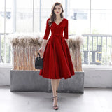 V-Neck Prom Dresses Women Elegant Plus Size Reception Dress Spring Fall Three Quarter Bodycon Dress Lady Office Work Vestidos Women Dress For Work