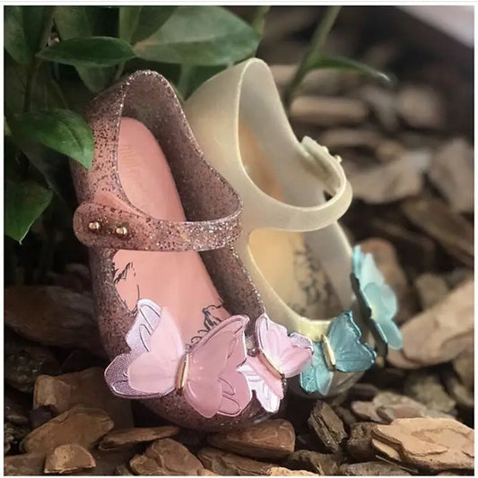 New Children's Sparkle Butterfly Jelly Original Mini Melissa Princess Beach Sandals Fashion PVC Sequin Girls Shoes