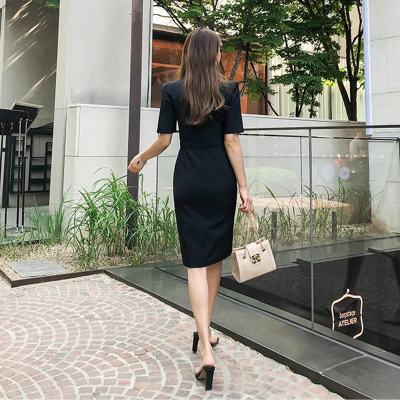 Women's Fall Dresses New Arrival Singer Button Corset OL Dresses Woman Sheer Plus Size Black Sundresses Women Dress For Work