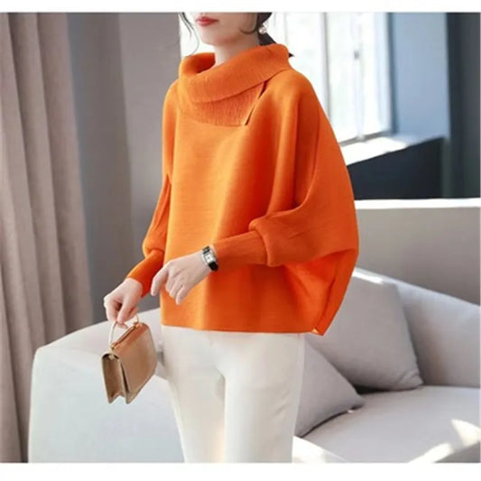 Miyake folds fashion temperament lapel bat sleeve solid color shirt loose and thin Western style all-match age reduction Women Casual - Women Tops