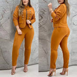 Work Wear Two Piece Suit Sets Summer Women Fashion Solid Color Long Sleeve Double Breasted Blazer & Long Casual Pants Set Women Suiting & Blazers