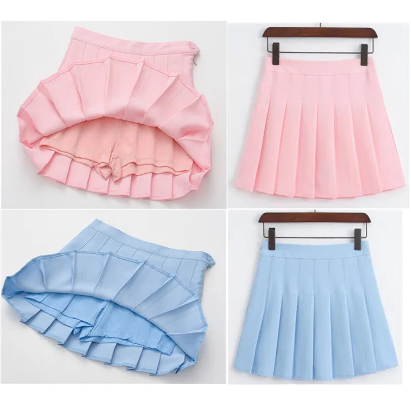 High Waist Japanese School Student Short Dresses Pleated Tennis With Inner Shorts Lady Skirt Uniform Badminton girl skort