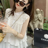 Temperament Round Neck Hollow Lace Sleeveless Shirt Women's Summer New Western Style Design Sense Niche Trend Cardigan Women Tops - Women Prom