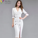 New Autumn Winter Formal Dress Elegant White Half Sleeve Slim Women Dress For Work