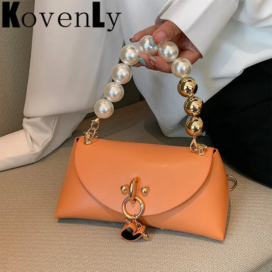 Fashion Mini Leather Shoulder Bags Pearl Chain Clutch Purse Luxury Trendy Women Crossbody Messenger Bag women handbags