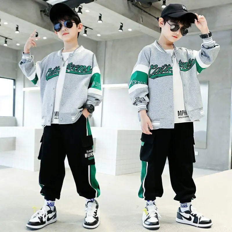 Spring Autumn Baby Sets Baby Sports Letter Long Sleeve Coats Pants 2Pcs Clothing Suits Baseball Uniforms 4-16 Years Boy Cloth