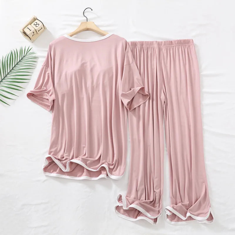 Fdfklak Lady Wear Round Neck Sleepwear Modal Pajamas Suit Female With Chest Pad Spring Autumn New Home Clothes women lounge