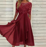 Evening Dress Vestidos Dresses 2025 Woman Elegant Temperament Gentle SlimI Irregular Solid Color Fashion Banquet Chiffon French