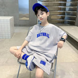 2pc Boys Clothes Set Summer Kids Short Sleeve Letter T-shirt Shorts Sport Casual Outfits Set with Pants for Teenage Boy Clothing Boy shorts - Girls Shorts