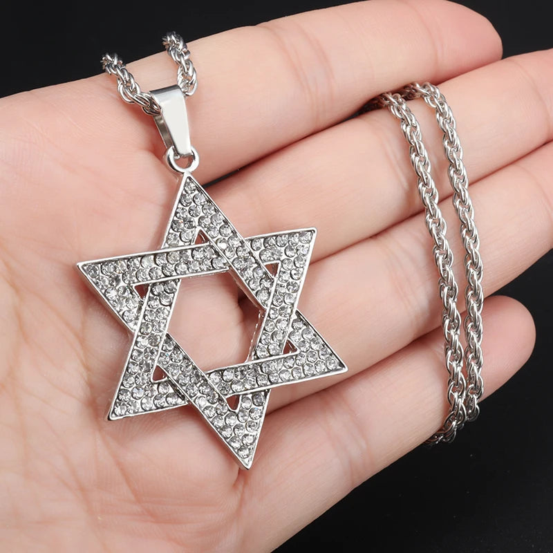 Vintage Design Inlaid Zircon Star of David Pendant Fashion Trend Hexagonal Star Party women jewellery