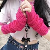 Knitted Long Fingerless Gloves Woman Mitten Winter Y2K Solid Arm Warmer Sleeves Fashion Soft Girls Clothes Punk Glove women short - women contemporary