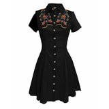 Western Vintage Flower Printed Western Cowboy Dress Women Button-down Dress Short Sleeves 100% Cotton Dress Summer Streetwear