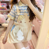 Sweet Lolita Style Women Casual Kawaii Cartoon Embroidery Overalls Pants Japanese Cute Party Bloomers girls short