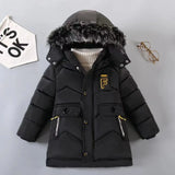 New Style Winter Keep Warm Boys Jacket Letter F Fashion Lining With Plush Fur Collar Hooded Heavy Boy Jacket - Girl Jacket