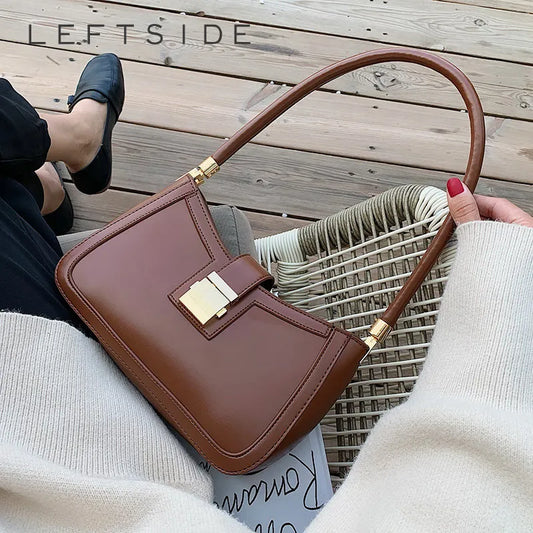 LEFT SIDE Shoulder Bags Solid Color PU Leather Trend Lock Small Hand Lady Designer Zipper Clutch women handbags
