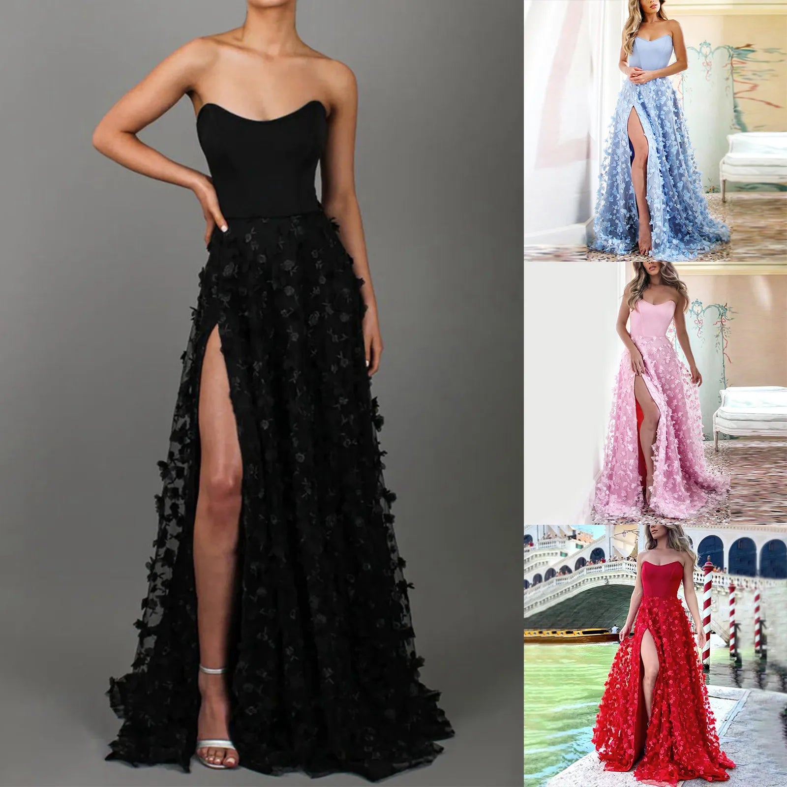 Dresses Exquisite Strapless Sheath Cocktail Homecoming Flowers Tulle Satin Occasion Evening Gown Party Dresses For Women Prom