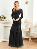 Lucyinlove Elegant Long Sleeves Sequin Tulle Evening Dresses Luxury Mermaid Formal Bridesmaid Party Maxi Dress Women Prom