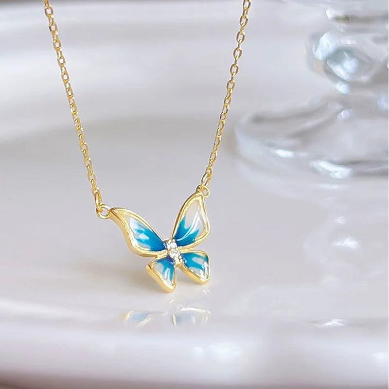 New Trend Unique Design Elegant Exquisite Light Luxury Enamel Butterfly Necklace Party Premium women jewellery