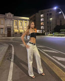 Y2K Autumn Metallic Silver High Waist Draggy Denim Hip Hop Street Spice Girl Style Vintage High Waisted Women Trousers