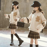 Autumn winter teenager bear hoodie t-shirt + plaid spring JK pleated skirt uniform  4 5 6 7 8 9 10 11 12-year Girl Skirt