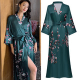 Female Long Robe Nightgown Sexy Print Flower Kimono Bathrobe Gown Casual Silk Satin Home Dress New Spring Summer women lounge