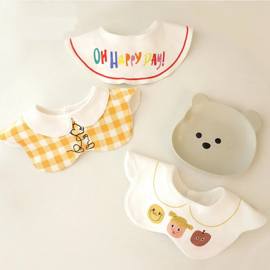 3Pcs Set INS Korean Style Cotton Bibs Cartoon Embroidery Burp Cloths Care Saliva Towel Kids Accessories Newborn - girl cloth - Baby Girls