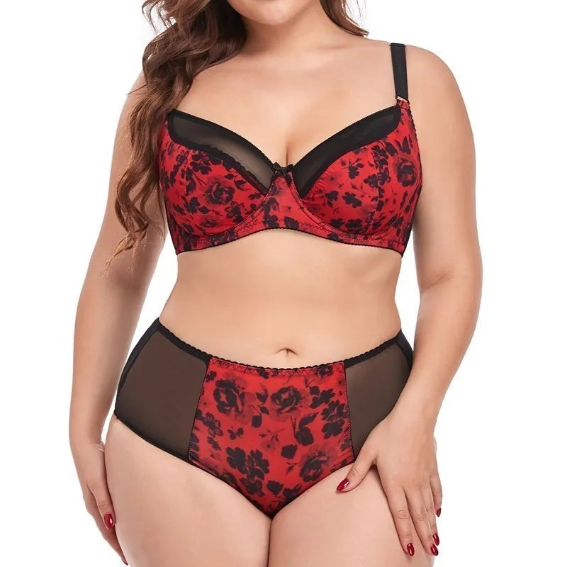 Parifairy 38D-48D Plus size women's floral bra & brief set large size underwear femme sexy bra and panty set women lingerie