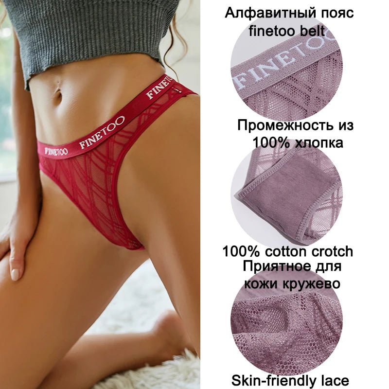 FINETOO 3PCS/Set Women Floral Lace Mesh Sexy Panties Letter Band Girls Underwear Pantys Low Waist Briefs Women Lingerie