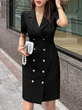 ZANZEA Elegant Slim Fit Suit Dresses Korean Fashion Woman Short Sleeve Cinched Waist Mini Summer Office Lady Short Vestido Women Dress For Work - Women Short - Women Plus Size Clothing