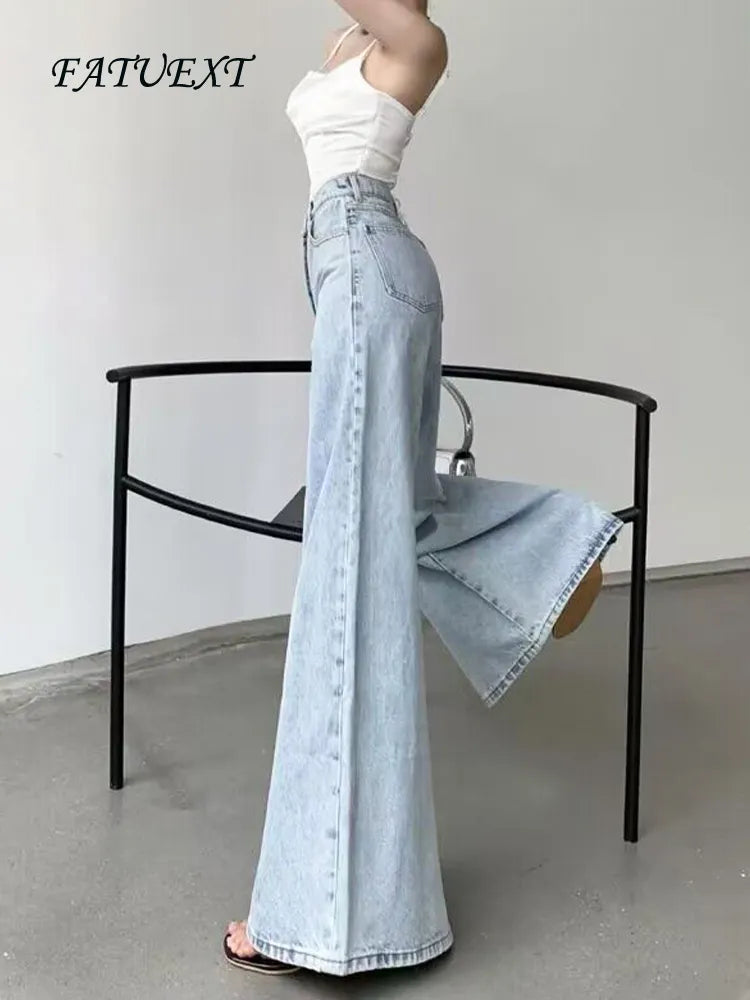 High Waist Flare Jeans for Women Fall Winter Vintage Fashion Baggy Pants High Street Wide Leg Denim Trousers Ladies Casual Jeans Women Jeans