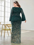 XUIBOL Elegant Sequin Evening Dress Woman Formal Maxi Long Sleeves Party Mermaid Dress Luxury Cocktail Dress Women Plus Size Clothing - Women Prom