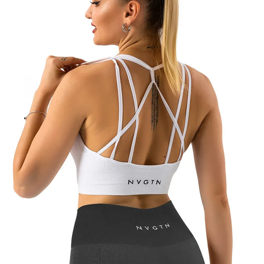NVGTN Galaxy Ribbed Seamless Bra Spandex Top Woman Fitness Elastic Breathable Breast Enhancement Leisure Sports Women Tops & Tees