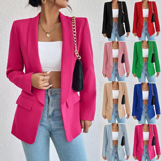 Fashion Spring Traf Women's Jacket solid Polyester Cotton Non-Strech Long Sleeve Women Suiting & Blazers