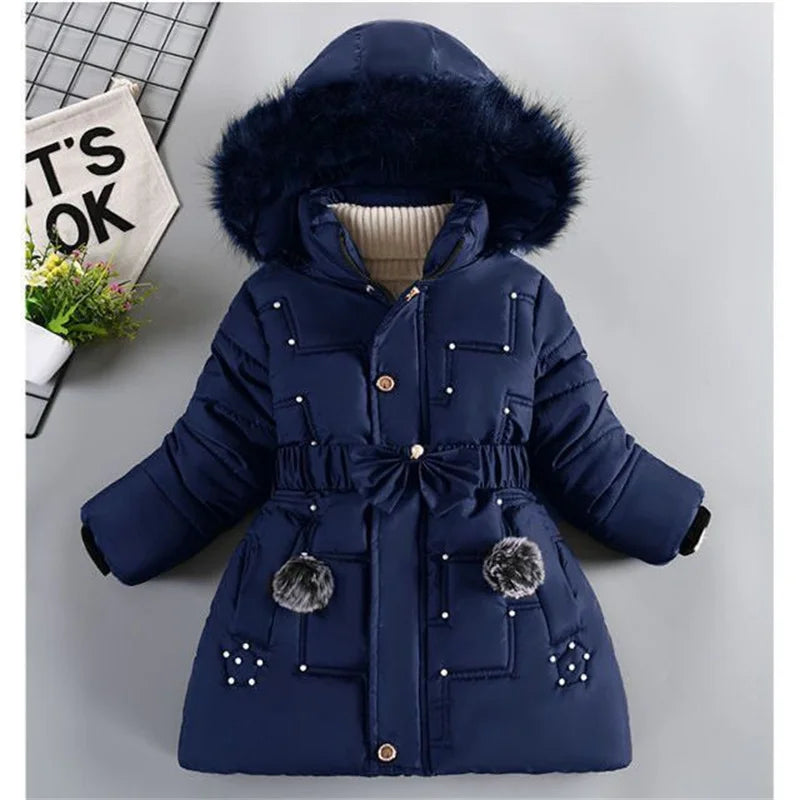 4-10Y Kids Outerwear Down Jacket Thicken Hooded Warm Baby Girls Parkas Jackets Embroidery Girls Clothing - Boy Jacket - Girl Jacket