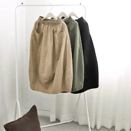 Autumn 4XL Women's Skirt Big Pockets Lady Skirts Elastic Waist Female Bottom Clothing Skirts KN547 Women Plus Size Clothing - Women Casual - Women Plus Size Clothing