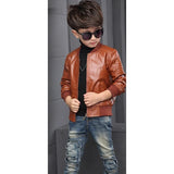 Autumn Winter Fashion Korean Children's Plus Velvet Warming Cotton PU Leather Jacket For 3-8Y Kids Jacket Outerwear Boy Jacket - Girl Jacket