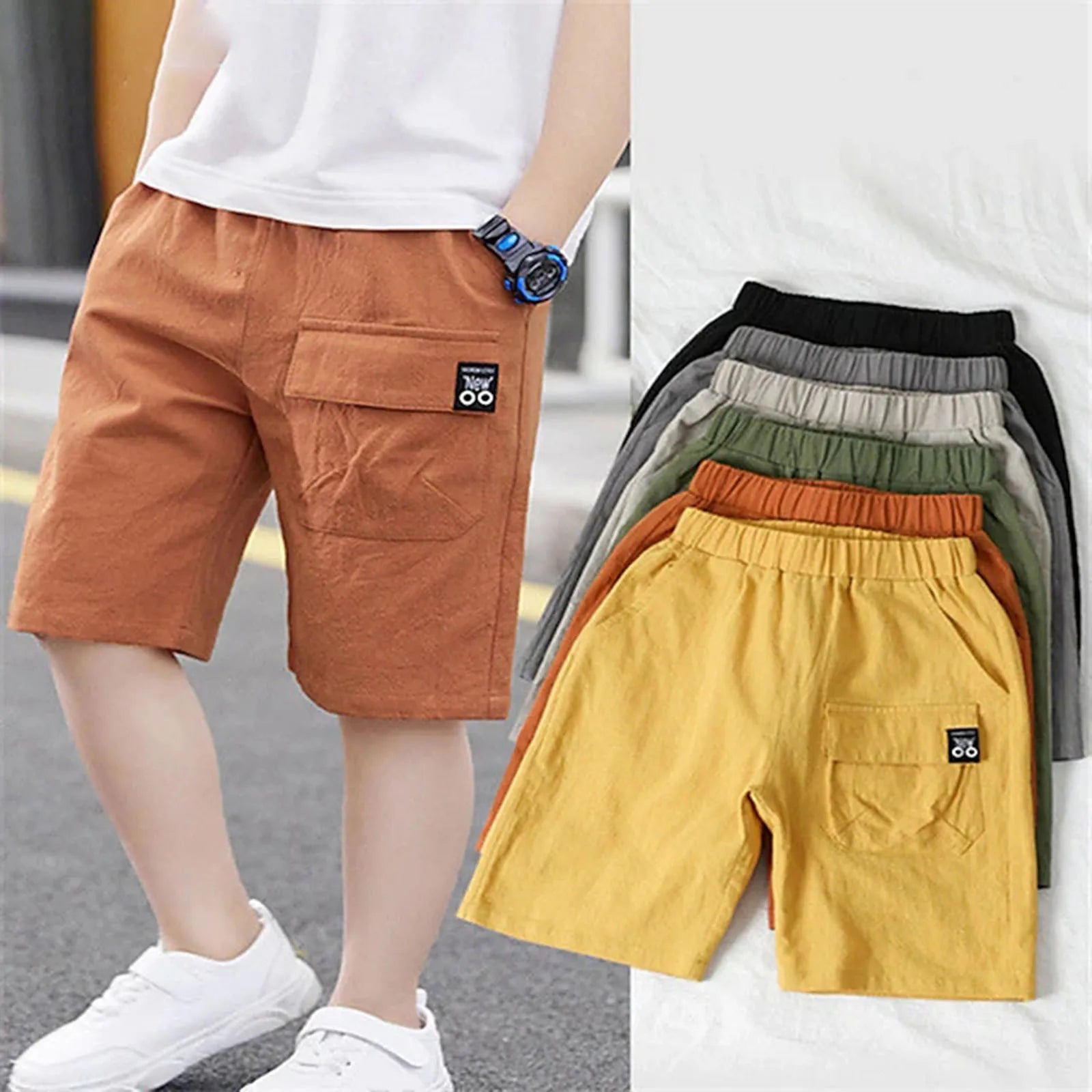 3-9Y Kids Toddler Boys Shorts With Pocket Spring Summer Shorts Cotton Elastic Waist Fashion Short Pants Fashion Children Clothes Boy shorts - Girls Shorts