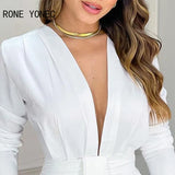 Woman Chic Elegant Long Sleeves Deep V Neck Mini A-Line Ruffles Formal Party & Working White Dresses Women Dress For Work